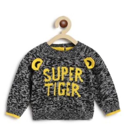 Super Tiger Yellow and Gray Wool Blend Tricot Cardigan, 18-24 - Picture 2 of 3